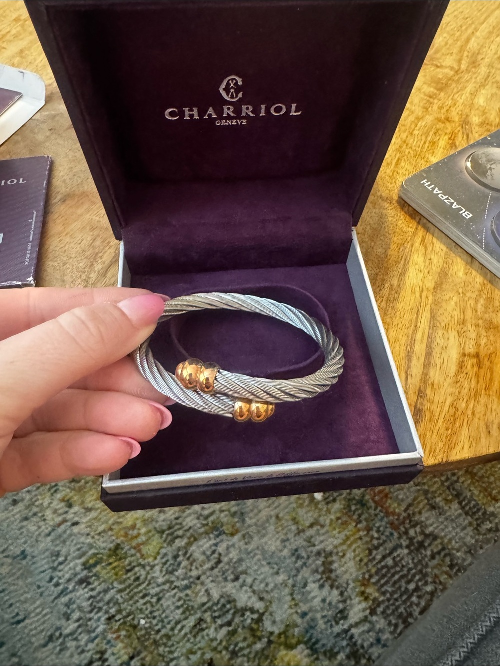 Charriol Women’s Silver Cable Bracelet with Rose Gold Accents - Brand New in Box - Picture 2 of 8